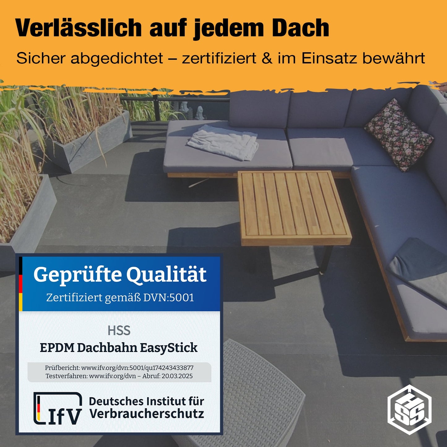 EPDM Dachfolie EasyStick Verlegung Detailansicht Klebeschicht