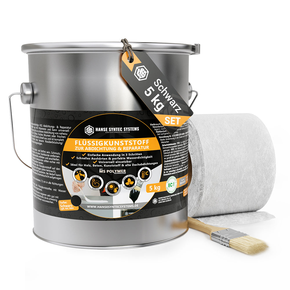 Flüssigkunststoff Abdichtungs-Set 5kg Schwarz Verpackung